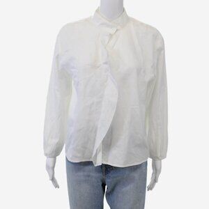 Frame - Long Sleeve Keyhole Blouse Shirt White Cotton Size Large